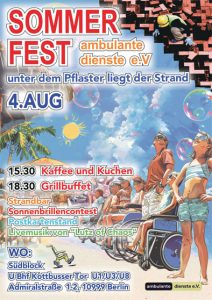 Plakat mit dem Programm des Sommerfests 2024 von ambulante dienste e. V.